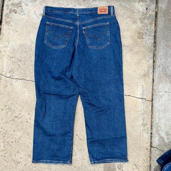 Levi's Blue Cotton Button Fly Cropped Ribcage Straight Ankle Jeans Size 16W - Picture 13 of 15